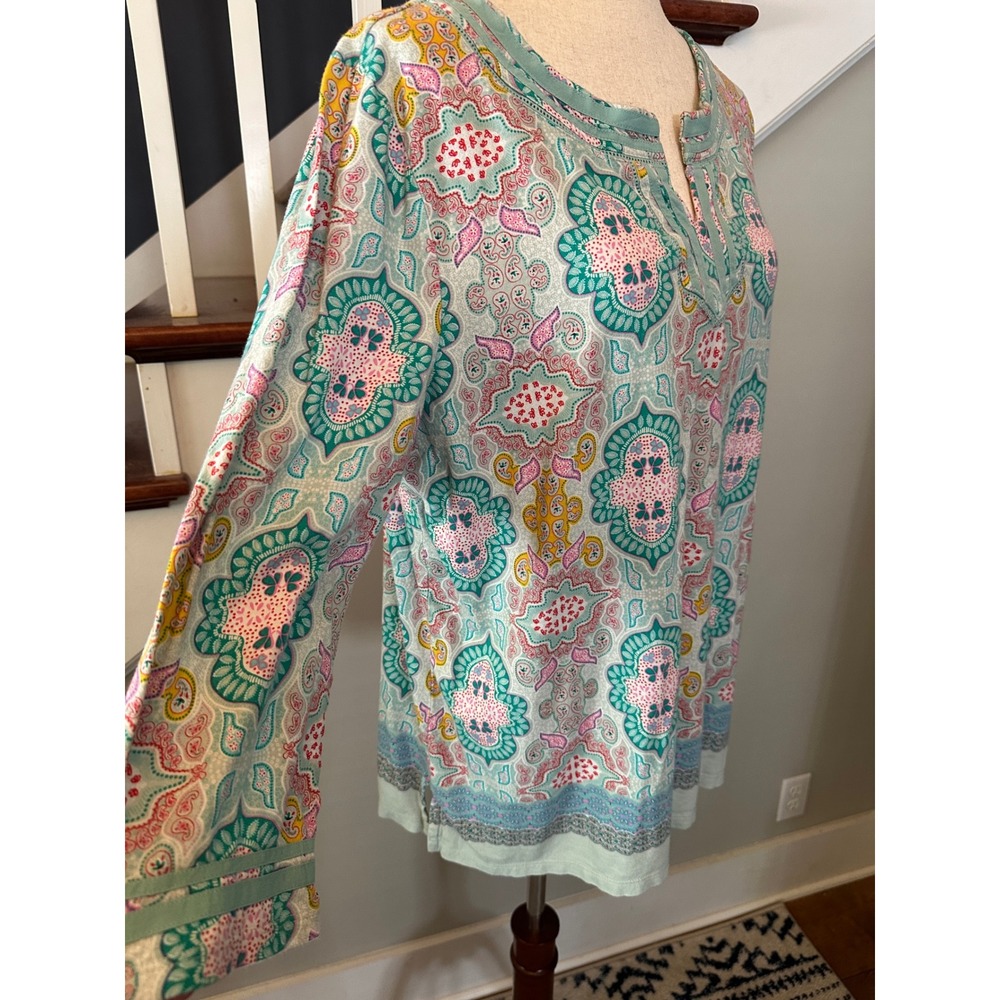 Talbots Paisley Tunic Top Womens XL Pastel Pima Cotton Modal 3/4‎ Sleeve Coastal - Picture 4 of 13